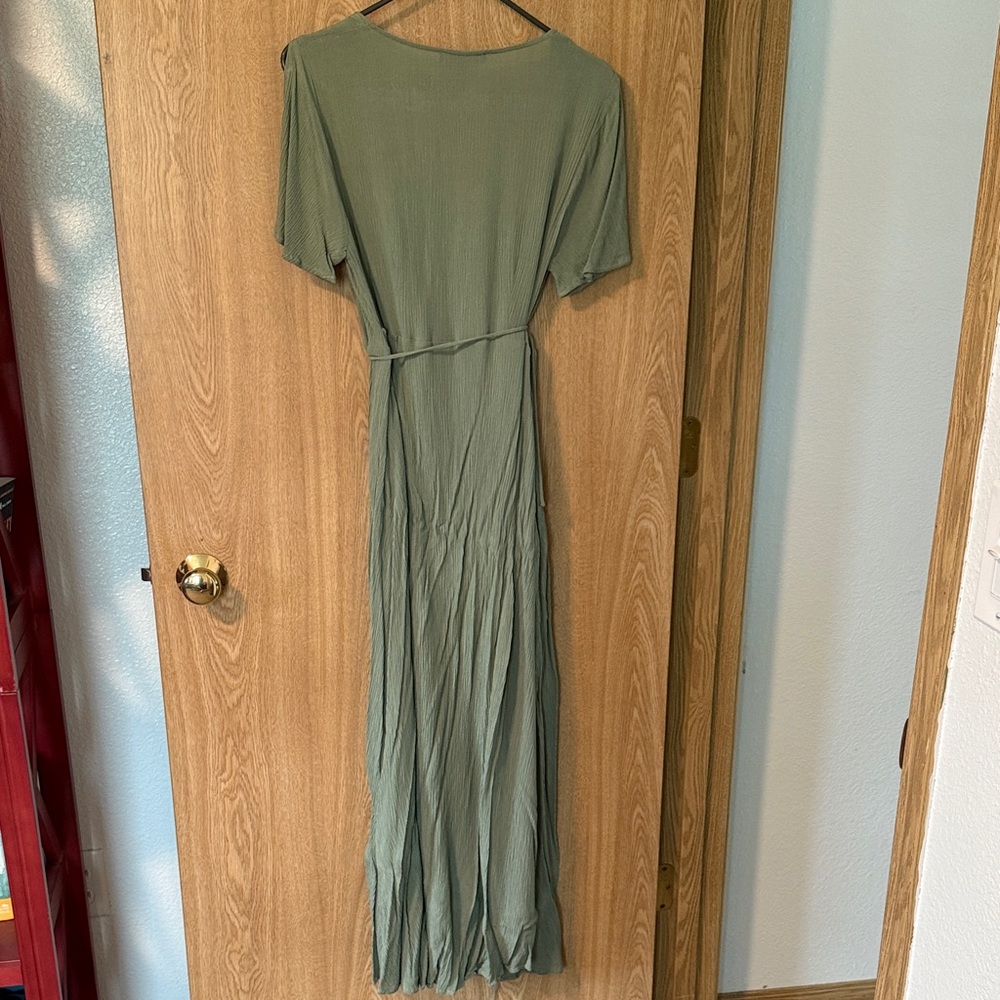 Much Obliged Washed Olive Green Wrap Maxi Dress - Picture 4 of 5